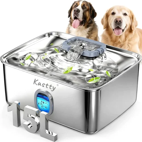 15L Stainless Steel Dog Water Fountain with Triple Filtration