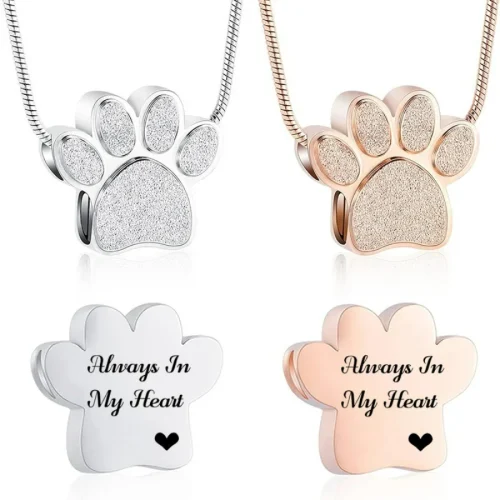 Stainless Steel Openable Paw Print Pet Ashes  Necklace