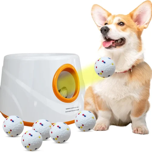 Automatic Dog Ball Launcher with 6 Tennis Balls, Adjustable Throw 20-45ft